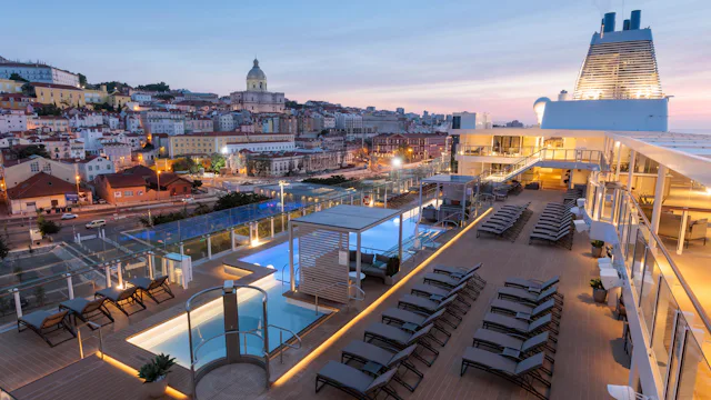 Silver Ray Pool Deck during the evening whilst docked in Lisbon, Portugal